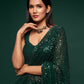 Rajwada Women Georgette Green Designer Sequins Saree With Unstitched Blouse