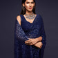 Rajwada Women Blue Georgette Designer Blue Sequins Saree With Unstitched Blouse