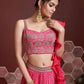 Rajwada Pink Chinon Silk Embroidered Semi Stitched Lehenga With Unstitched Blouse For Women