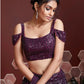 Rajwada Purple Soft Net Embellished Semi Stitched Lehenga With Unstitched Blouse For Women