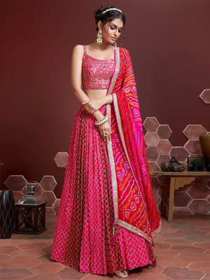 Rajwada Pink Chinon Silk Embellished Semi Stitched Lehenga With Unstitched Blouse For Women