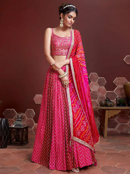 Rajwada Pink Chinon Silk Embellished Semi Stitched Lehenga With Unstitched Blouse For Women