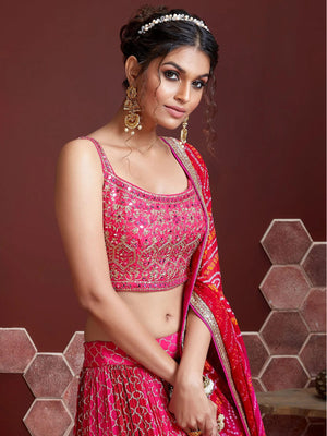 Rajwada Pink Chinon Silk Embellished Semi Stitched Lehenga With Unstitched Blouse For Women