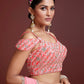 Rajwada Peach And Pink Organza Silk Embellished Semi Stitched Lehenga With Unstitched Blouse For Women