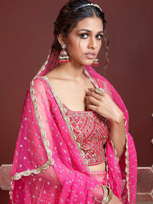Rajwada Pink Chinon Silk Embellished Semi Stitched Lehenga With Unstitched Blouse For Women