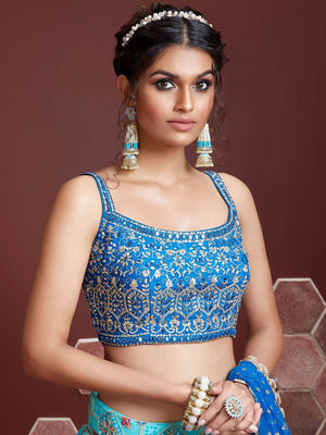 Rajwada Light Blue Chinon Silk Embellished Semi Stitched Lehenga With Unstitched Blouse For Women