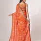 Rajwada Orange Printed Organza Saree With Unstitched Blouse For Women