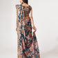Rajwada Dark Blue Printed Organza Saree With Unstitched Blouse For Women
