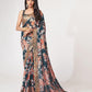 Rajwada Dark Blue Printed Organza Saree With Unstitched Blouse For Women