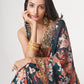 Rajwada Dark Blue Printed Organza Saree With Unstitched Blouse For Women