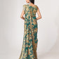 Rajwada Teal Printed Organza Saree With Unstitched Blouse For Women