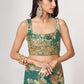 Rajwada Teal Printed Organza Saree With Unstitched Blouse For Women