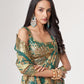 Rajwada Teal Printed Organza Saree With Unstitched Blouse For Women