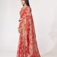 Rajwada Red Printed Organza Saree With Unstitched Blouse For Women