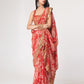 Rajwada Red Printed Organza Saree With Unstitched Blouse For Women