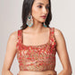 Rajwada Red Printed Organza Saree With Unstitched Blouse For Women