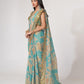 Rajwada Blue Printed Organza Saree With Unstitched Blouse For Women