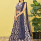 Rajwada Navy Blue Chinon Embellished Semi Stitched Lehenga With Unstitched Blouse For Women