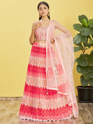 Rajwada Pink Chinon Embellished Semi Stitched Lehenga With Unstitched Blouse For Women