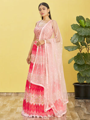Rajwada Pink Chinon Embellished Semi Stitched Lehenga With Unstitched Blouse For Women