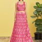Rajwada Pink Chinon Embellished Semi Stitched Lehenga With Unstitched Blouse For Women