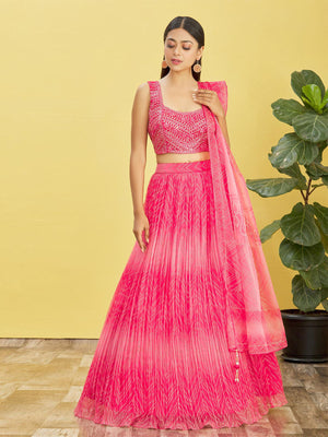 Rajwada Pink Organza Embellished Semi Stitched Lehenga With Unstitched Blouse For Women