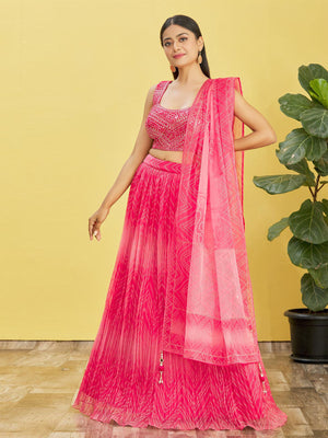 Rajwada Pink Organza Embellished Semi Stitched Lehenga With Unstitched Blouse For Women