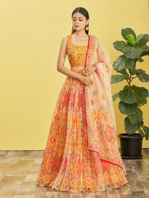 Rajwada Multicolor Organza Embellished Semi Stitched Lehenga With Unstitched Blouse For Women