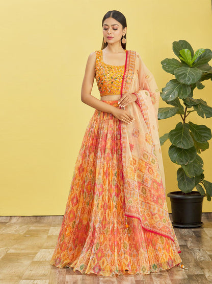 Rajwada Multicolor Organza Embellished Semi Stitched Lehenga With Unstitched Blouse For Women