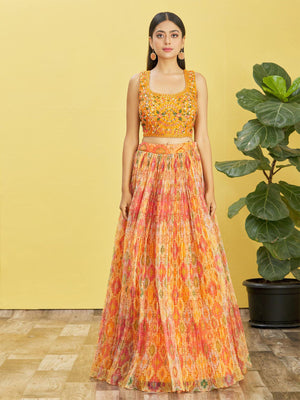 Rajwada Multicolor Organza Embellished Semi Stitched Lehenga With Unstitched Blouse For Women
