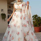 Rajwada White Organza Printed Semi Stitched Lehenga With Unstitched Blouse For Women