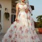 Rajwada White Organza Printed Semi Stitched Lehenga With Unstitched Blouse For Women