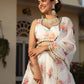 Rajwada White Organza Printed Semi Stitched Lehenga With Unstitched Blouse For Women