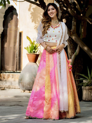 Rajwada Multicolor Organza Printed Semi Stitched Lehenga With Unstitched Blouse For Women