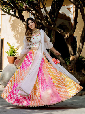 Rajwada Multicolor Organza Printed Semi Stitched Lehenga With Unstitched Blouse For Women