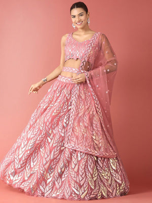 Rajwada Light Pink Soft Net Embellished Semi Stitched Lehenga With Unstitched Blouse For Women