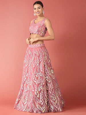Rajwada Light Pink Soft Net Embellished Semi Stitched Lehenga With Unstitched Blouse For Women