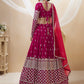 Rajwada Dark Pink Georgette Embroidered Semi Stitched Lehenga With Unstitched Blouse For Women
