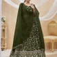 Rajwada Olive Georgette Embellished Semi Stitched Lehenga With Unstitched Blouse For Women