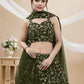 Rajwada Olive Georgette Embellished Semi Stitched Lehenga With Unstitched Blouse For Women