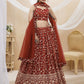 Rajwada Red Georgette Embellished Semi Stitched Lehenga With Unstitched Blouse For Women