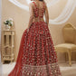 Rajwada Red Georgette Embellished Semi Stitched Lehenga With Unstitched Blouse For Women