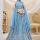 Rajwada Light Blue Georgette Embellished Semi Stitched Lehenga With Unstitched Blouse For Women