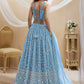 Rajwada Light Blue Georgette Embellished Semi Stitched Lehenga With Unstitched Blouse For Women