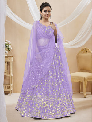 Rajwada Lavender Georgette Embellished Semi Stitched Lehenga With Unstitched Blouse For Women