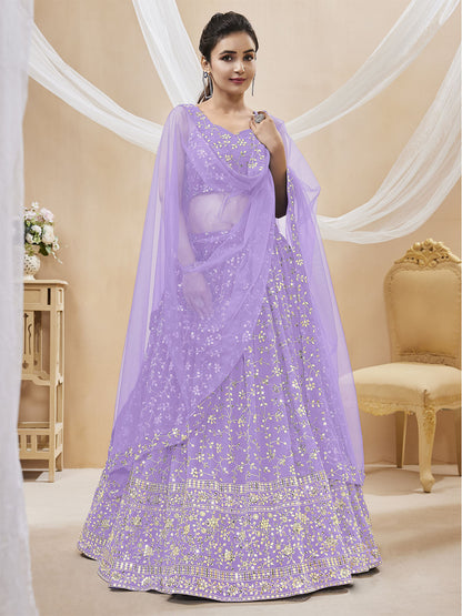 Rajwada Lavender Georgette Embellished Semi Stitched Lehenga With Unstitched Blouse For Women