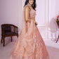 Rajwada Peach Soft Net Embellished Semi Stitched Lehenga With Unstitched Blouse For Women