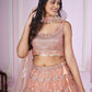Rajwada Peach Soft Net Embellished Semi Stitched Lehenga With Unstitched Blouse For Women