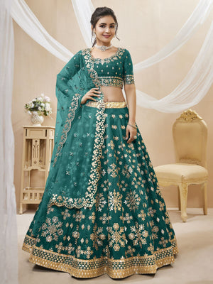 Rajwada Green Art Silk Embroidered Semi Stitched Lehenga With Unstitched Blouse For Women