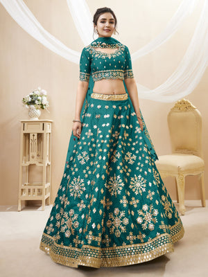Rajwada Green Art Silk Embroidered Semi Stitched Lehenga With Unstitched Blouse For Women